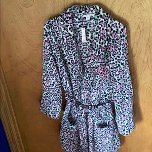 Pink heart leopard Plush robe